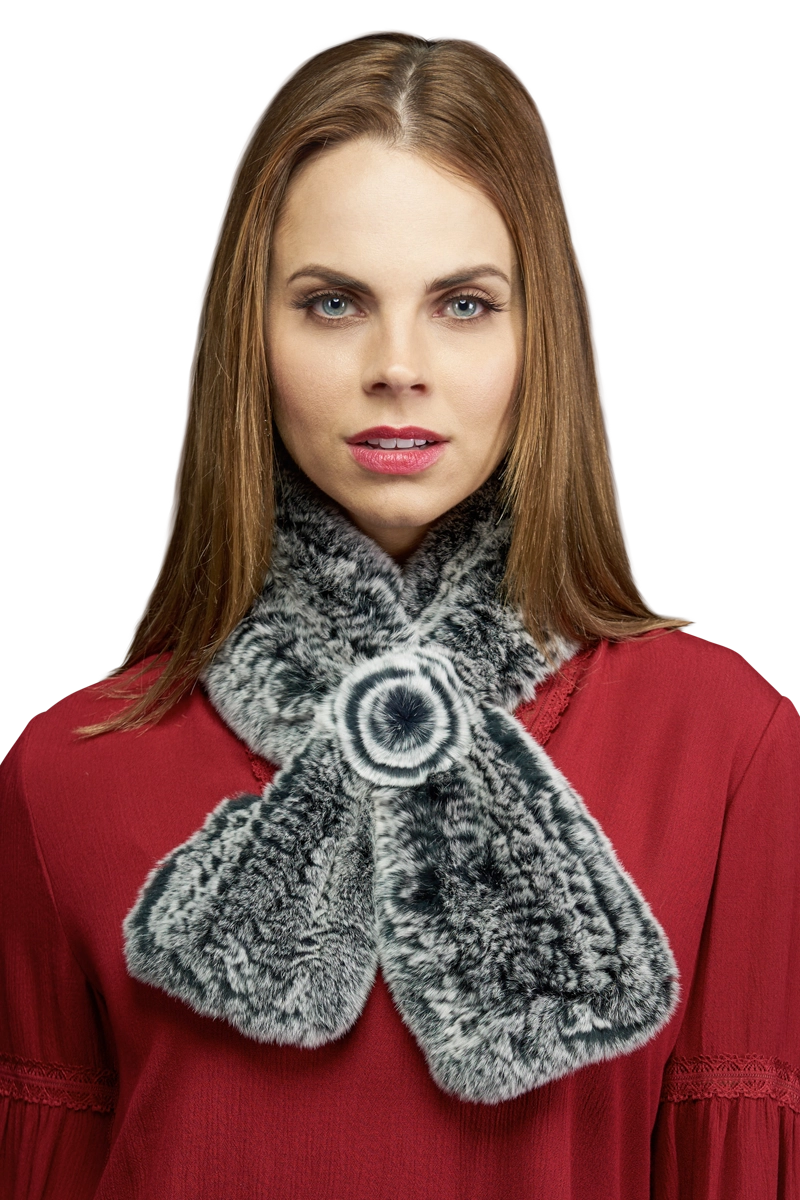 BlackGray EM-EL Knitted Rex Rabbit Pull-Though Scarves