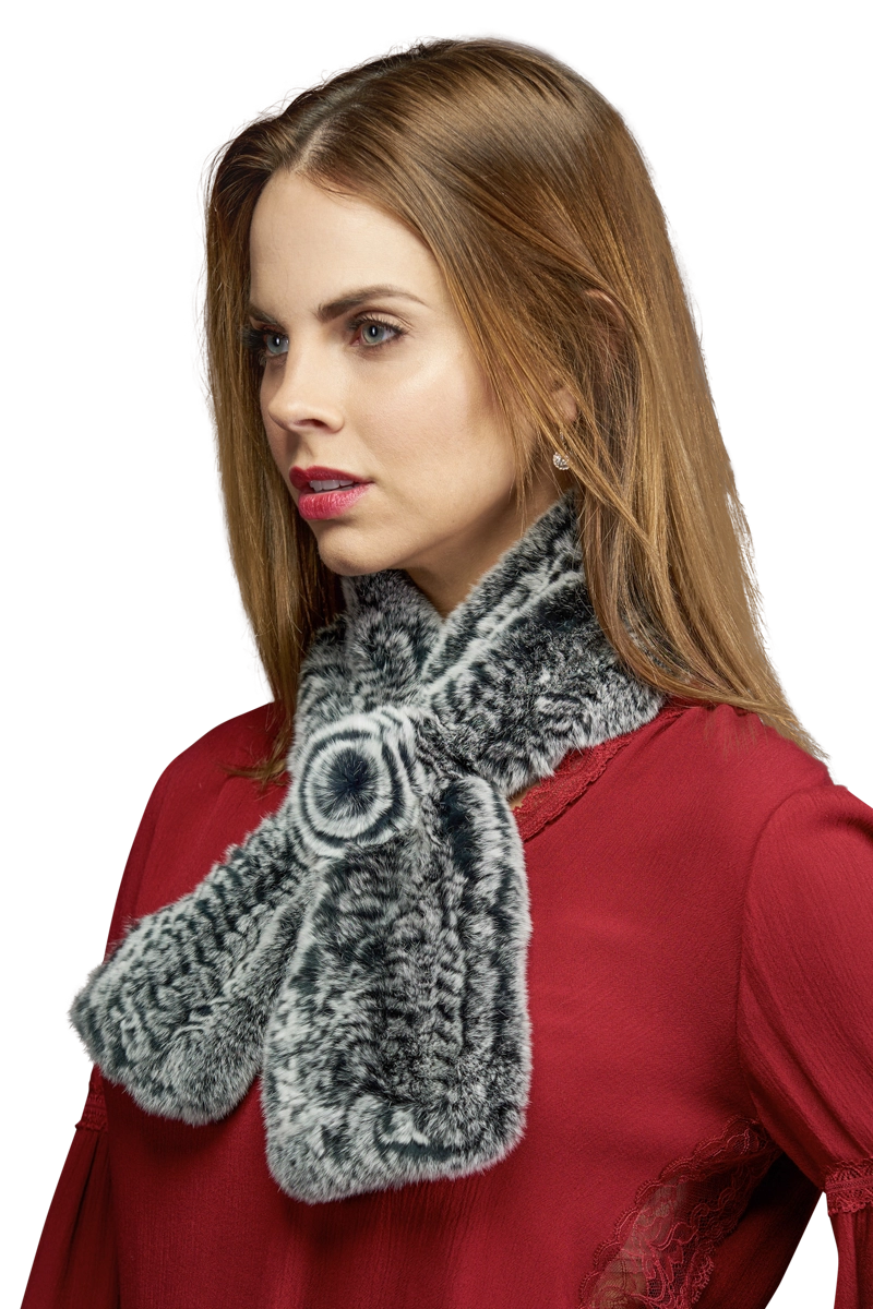 BlackGray EM-EL Knitted Rex Rabbit Pull-Though Scarves