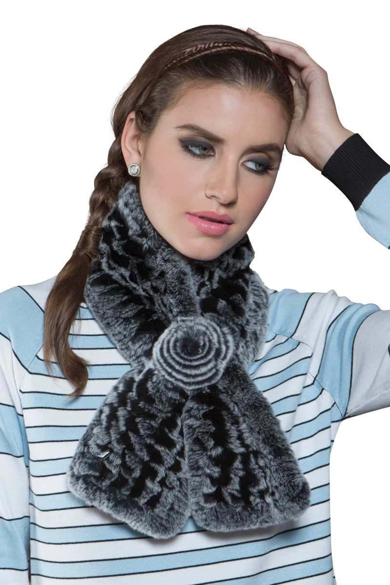 BlackGray EM-EL Knitted Rex Rabbit Pull-Though Scarf