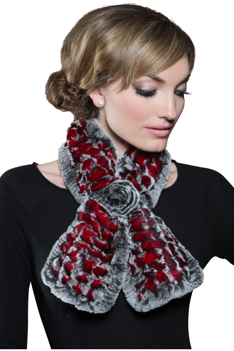 Red EM-EL Knitted Rex Rabbit Pull-Though Scarves