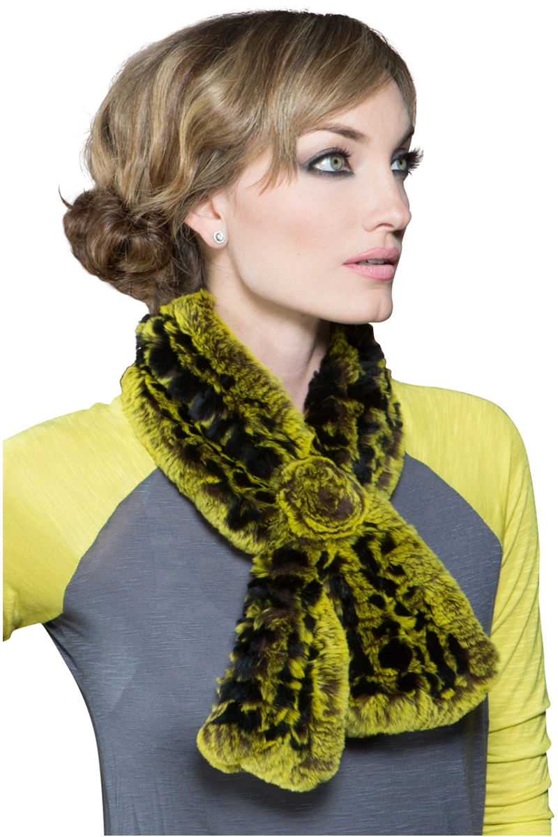 ChartreuseBlack EM-EL Knitted Rex Rabbit Pull-Though Scarves