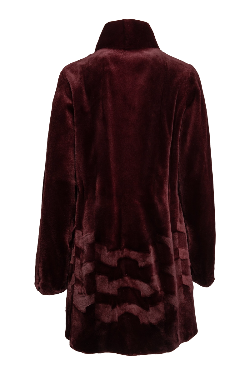 Burgundy EM-EL Sheared Patterned Mid-Length Mink Fur Coat