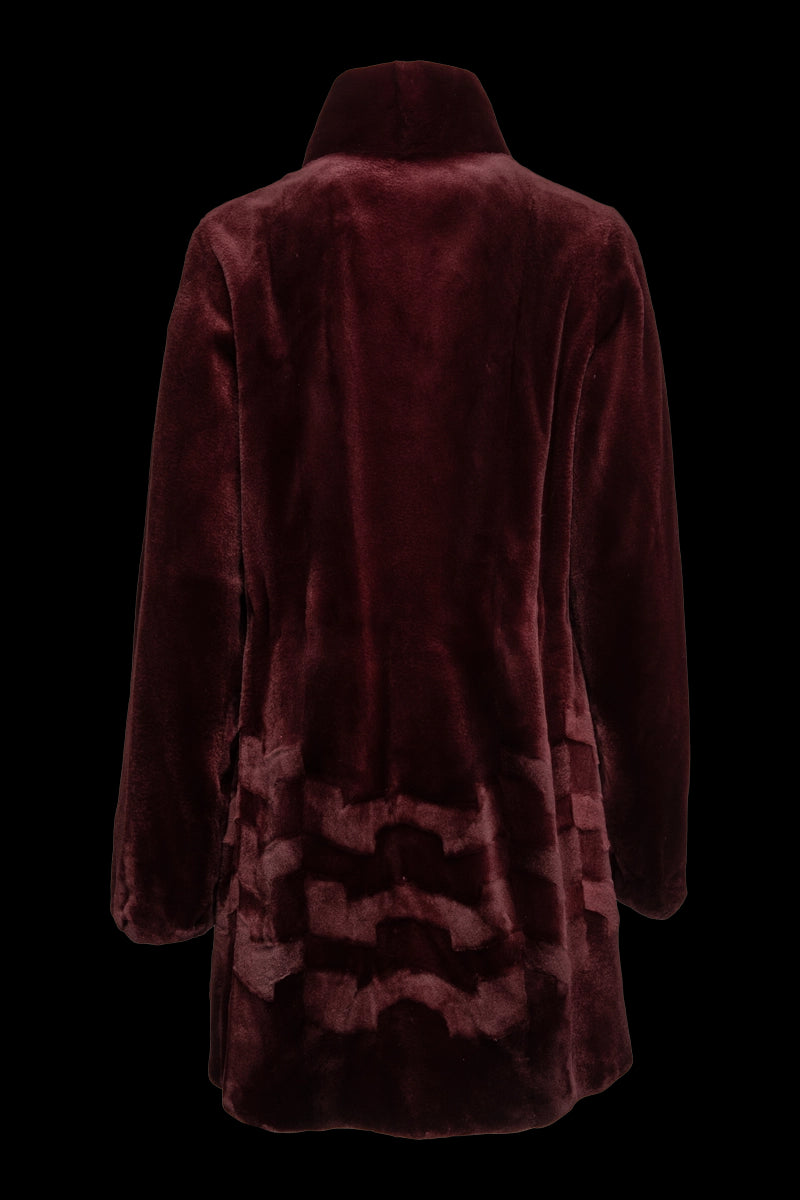 Burgundy EM-EL Sheared Patterned Mid-Length Mink Fur Coat