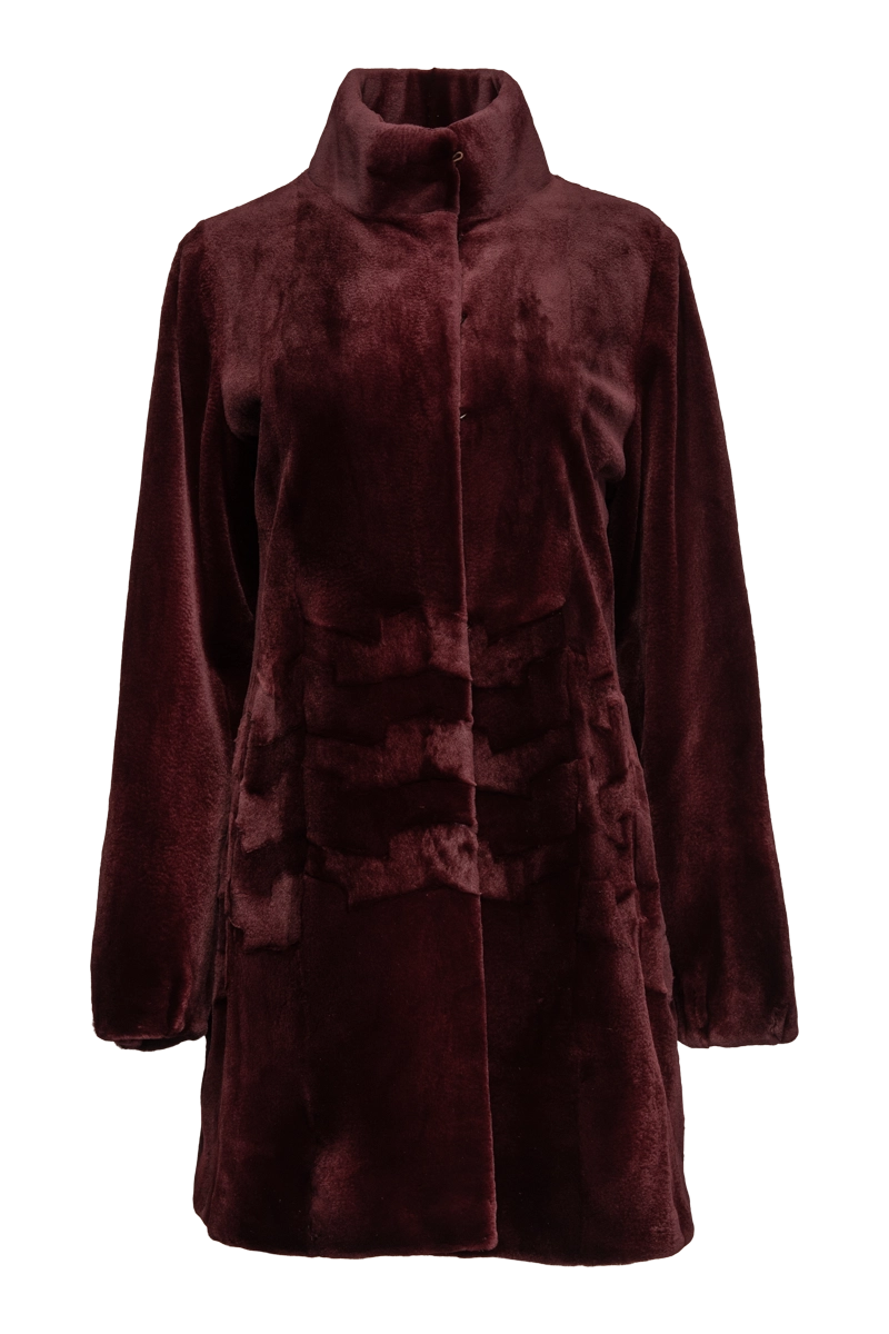 Burgundy EM-EL Sheared Patterned Mid-Length Mink Fur Coat