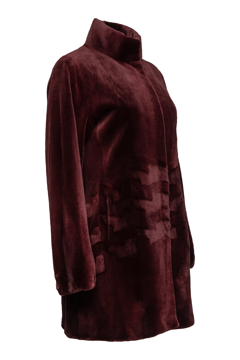 Burgundy EM-EL Sheared Patterned Mid-Length Mink Fur Coat