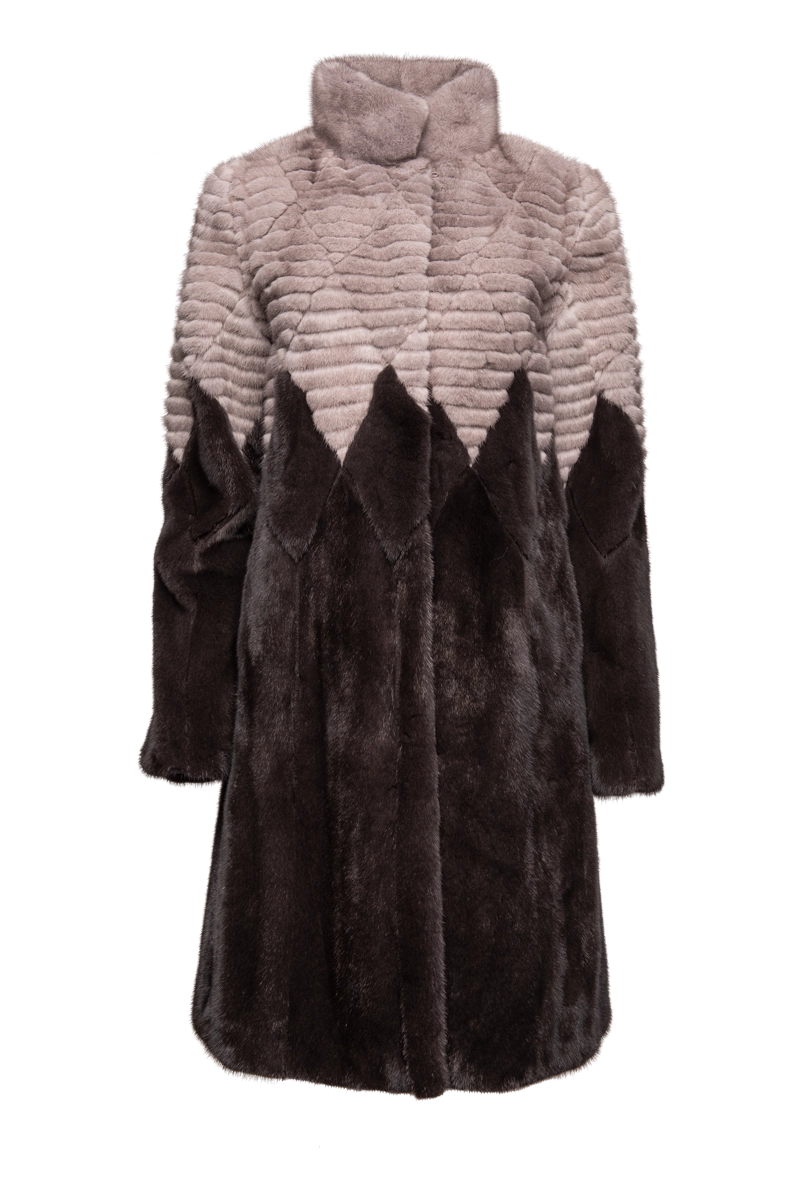 SilverBlue/Brown Diamond Pattern Mink Fur Coat