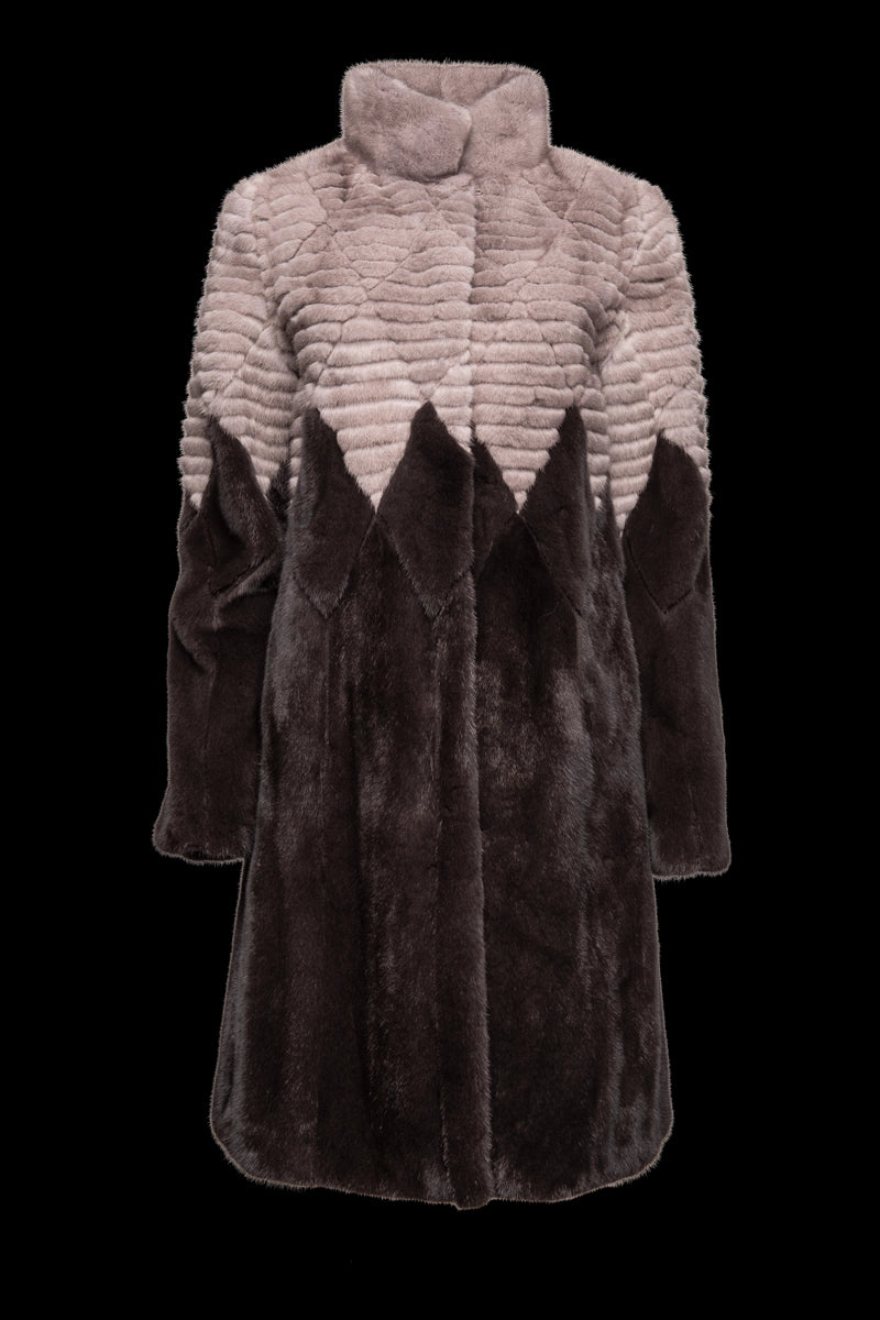 SilverBlue/Brown Diamond Pattern Mink Fur Coat