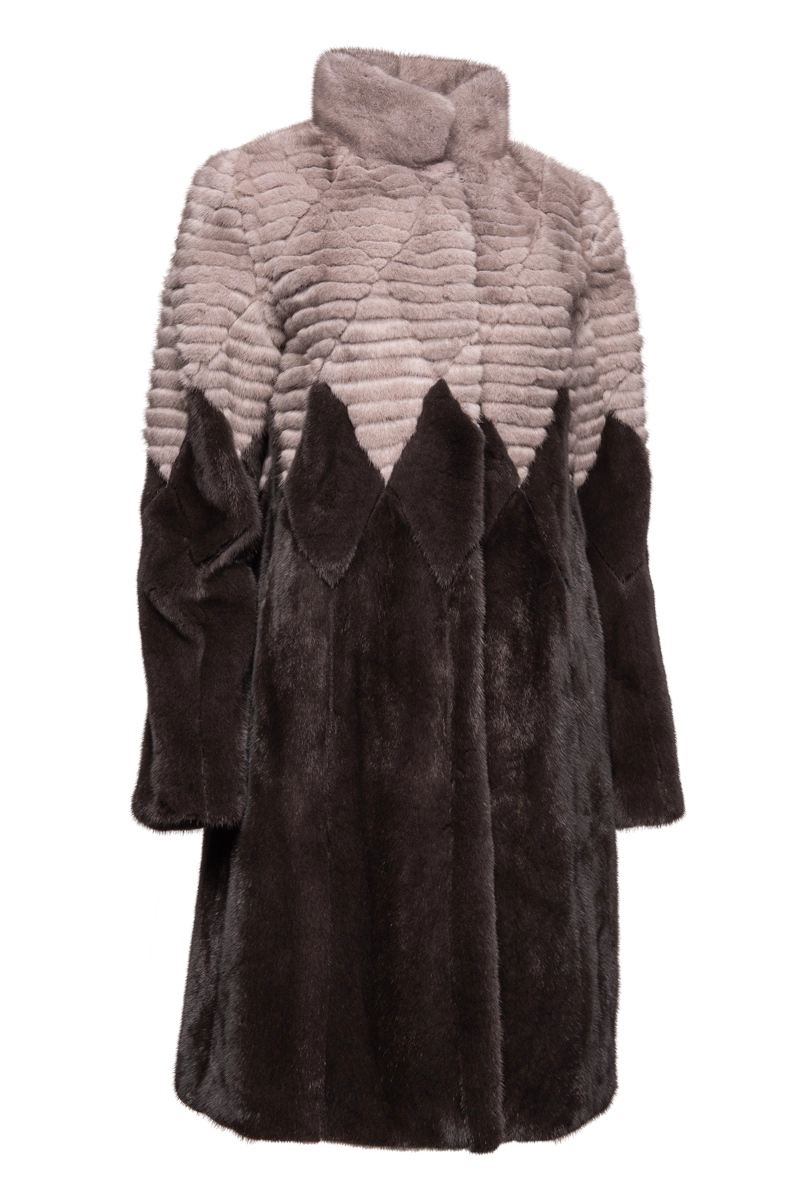 SilverBlue/Brown Diamond Pattern Mink Fur Coat