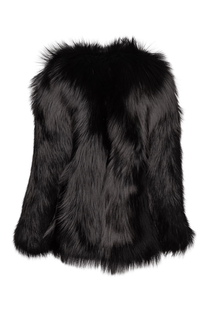 Black EM-EL Women's Perforated Fox Fur Jacket