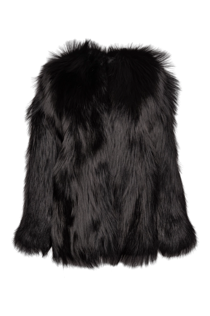 Black EM-EL Women's Perforated Fox Fur Jacket