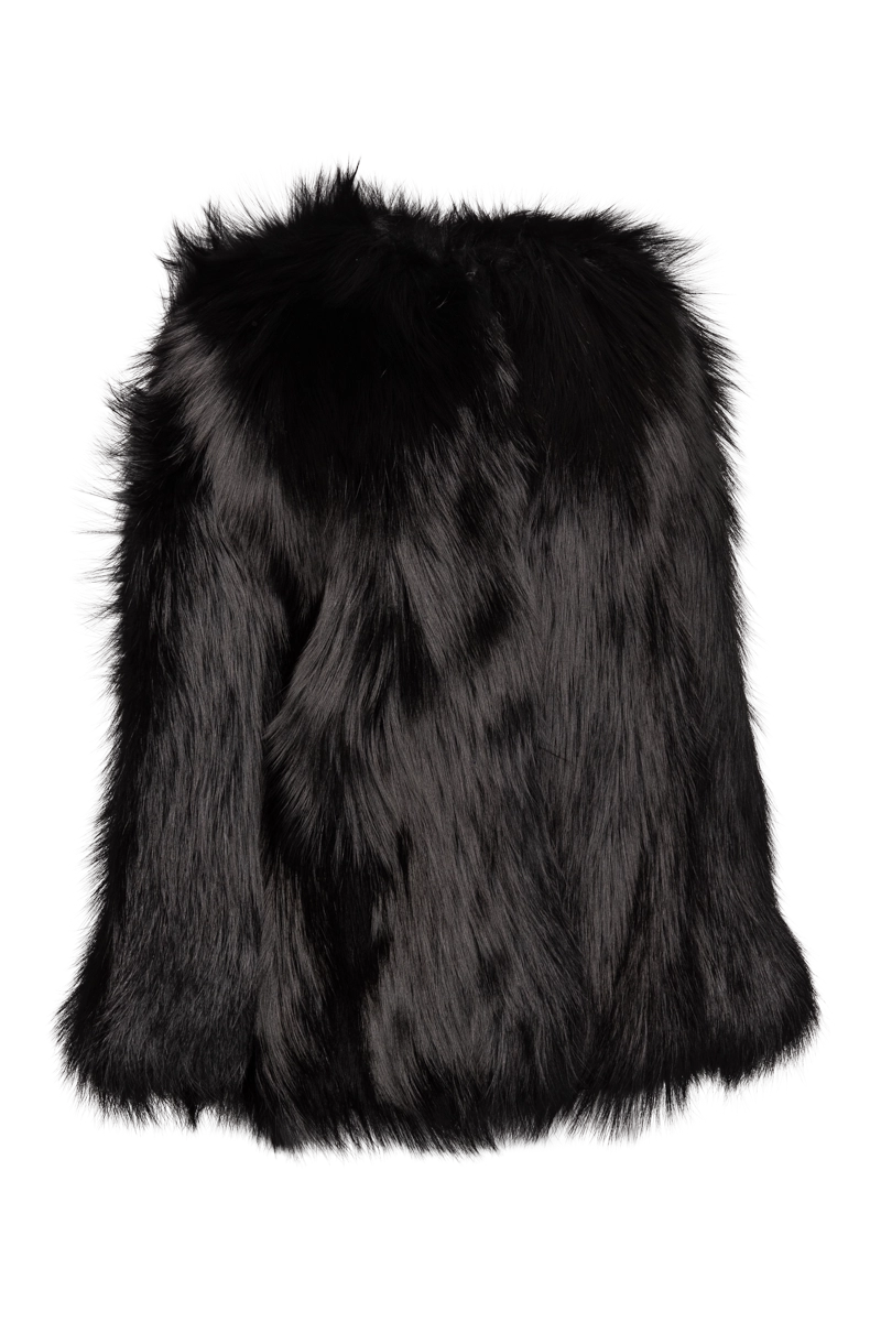 Black EM-EL Women's Perforated Fox Fur Jacket