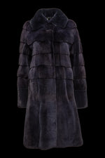 NavyBlue EM-EL Horizontal & Vertical Plucked Mink Fur Coat