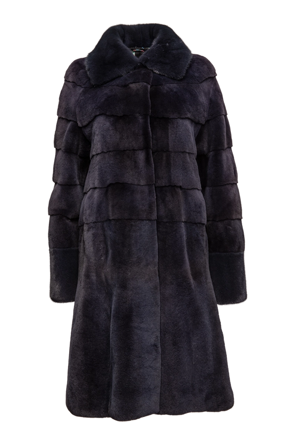 NavyBlue EM-EL Horizontal & Vertical Plucked Mink Fur Coat