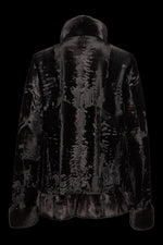Black Russian Broadtail Fur Jacket - Black Star Mink Fur Details