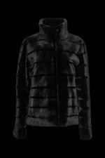 Black EM-EL Women's Reversible Horizontal Striped Casual Sheared Mink Fur Jacket