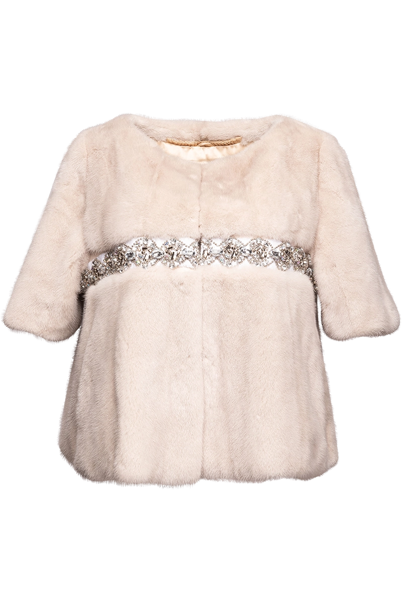 Light Taupe EM-EL Women's Beaded Evening Mink Fur Jacket 