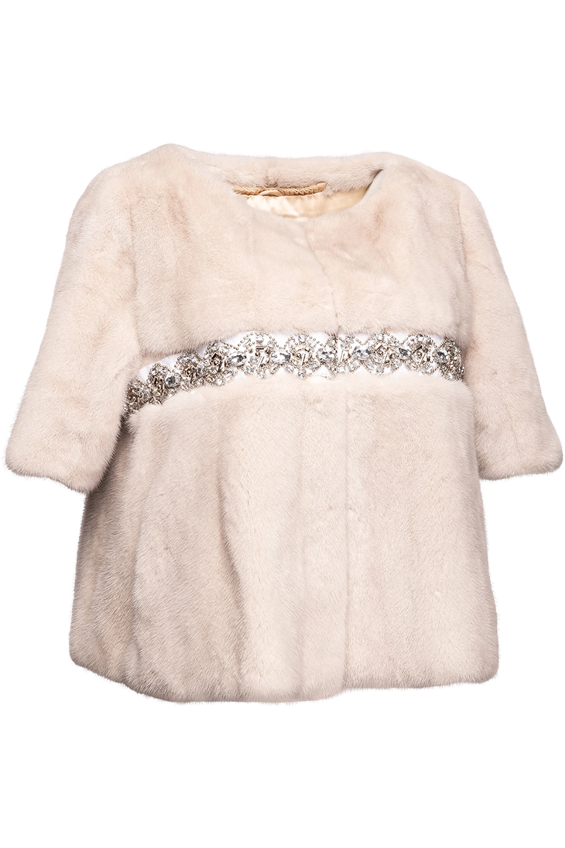 Light Taupe EM-EL Women's Beaded Evening Mink Fur Jacket 