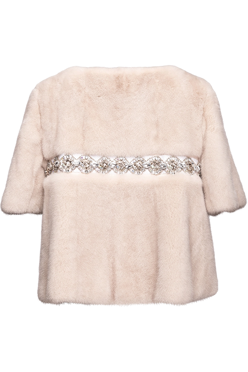 Light Taupe EM-EL Women's Beaded Evening Mink Fur Jacket 