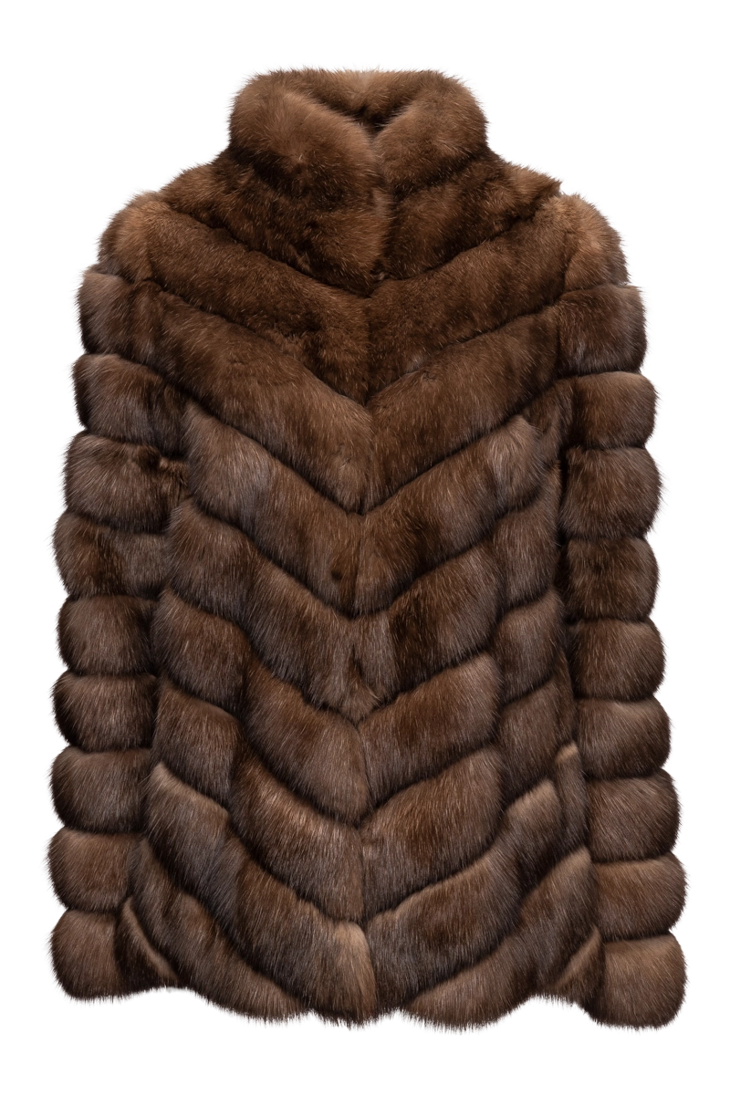 Brown EM-EL Natural Russian Chevron Fur Jacket