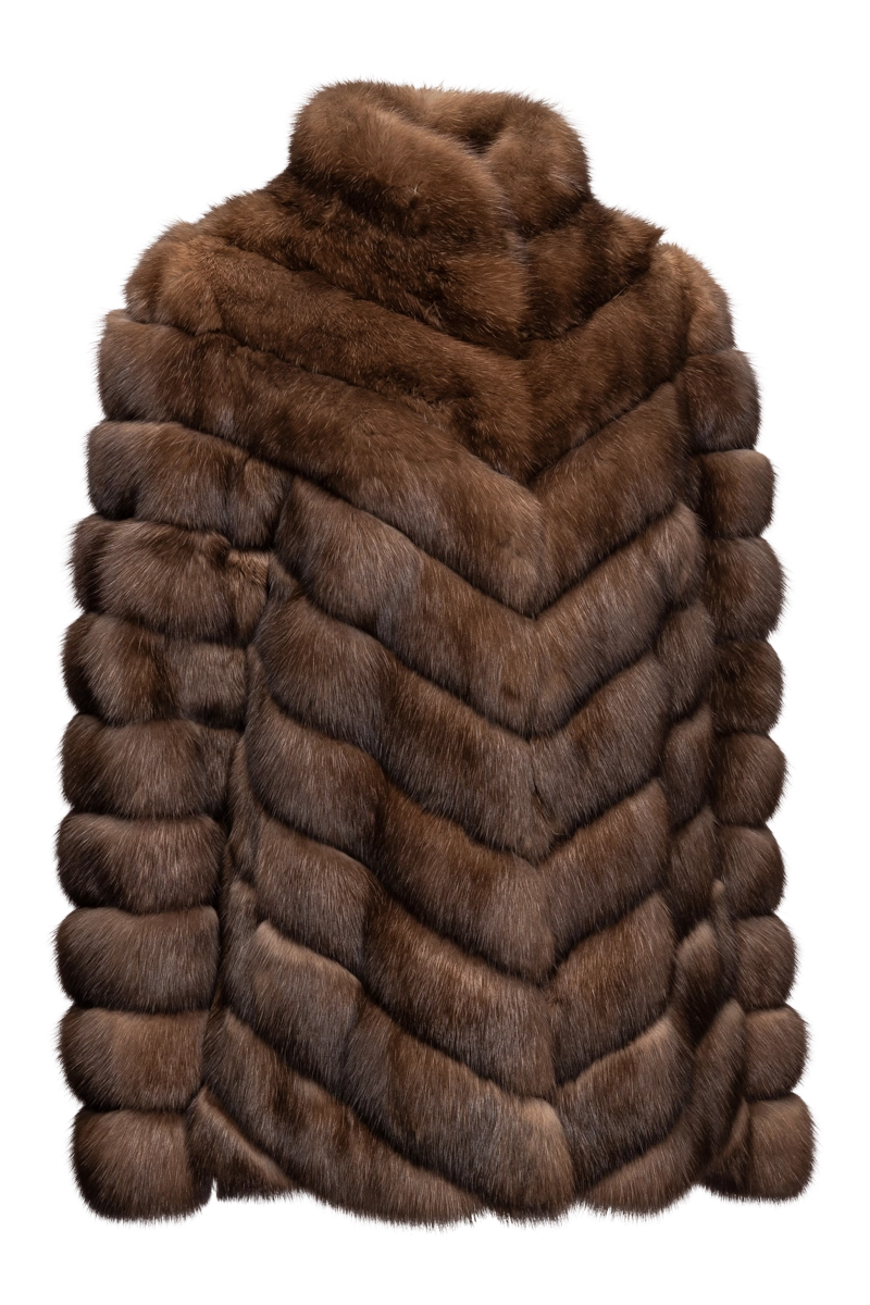 Brown EM-EL Natural Russian Chevron Fur Jacket