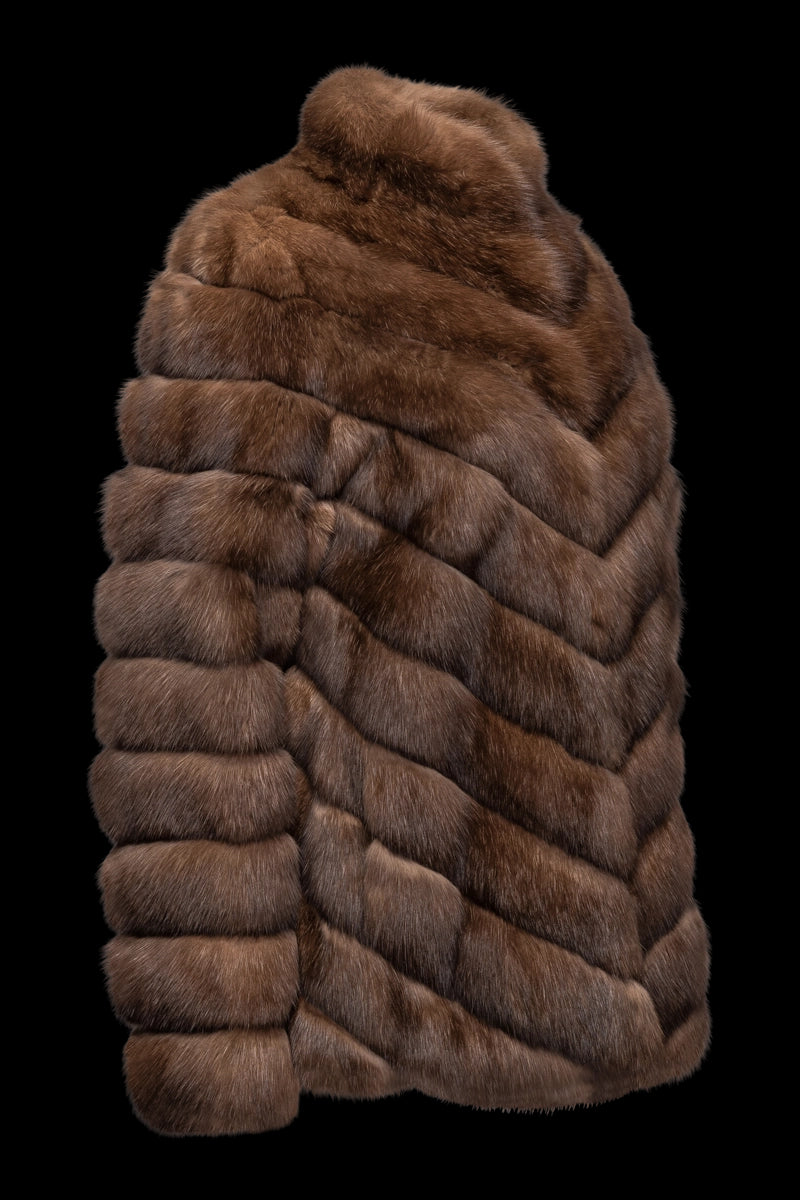 Brown EM-EL Natural Russian Chevron Fur Jacket