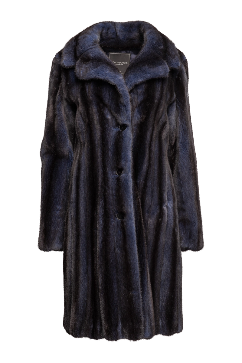 DenimBlue Pologeorgis Button Down Mid Length Mink Fur Coat