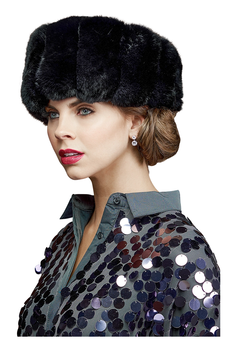 Black Lenore Marshall Chinchilla Brim Fur Hat-Sheared Mink Fur Crown