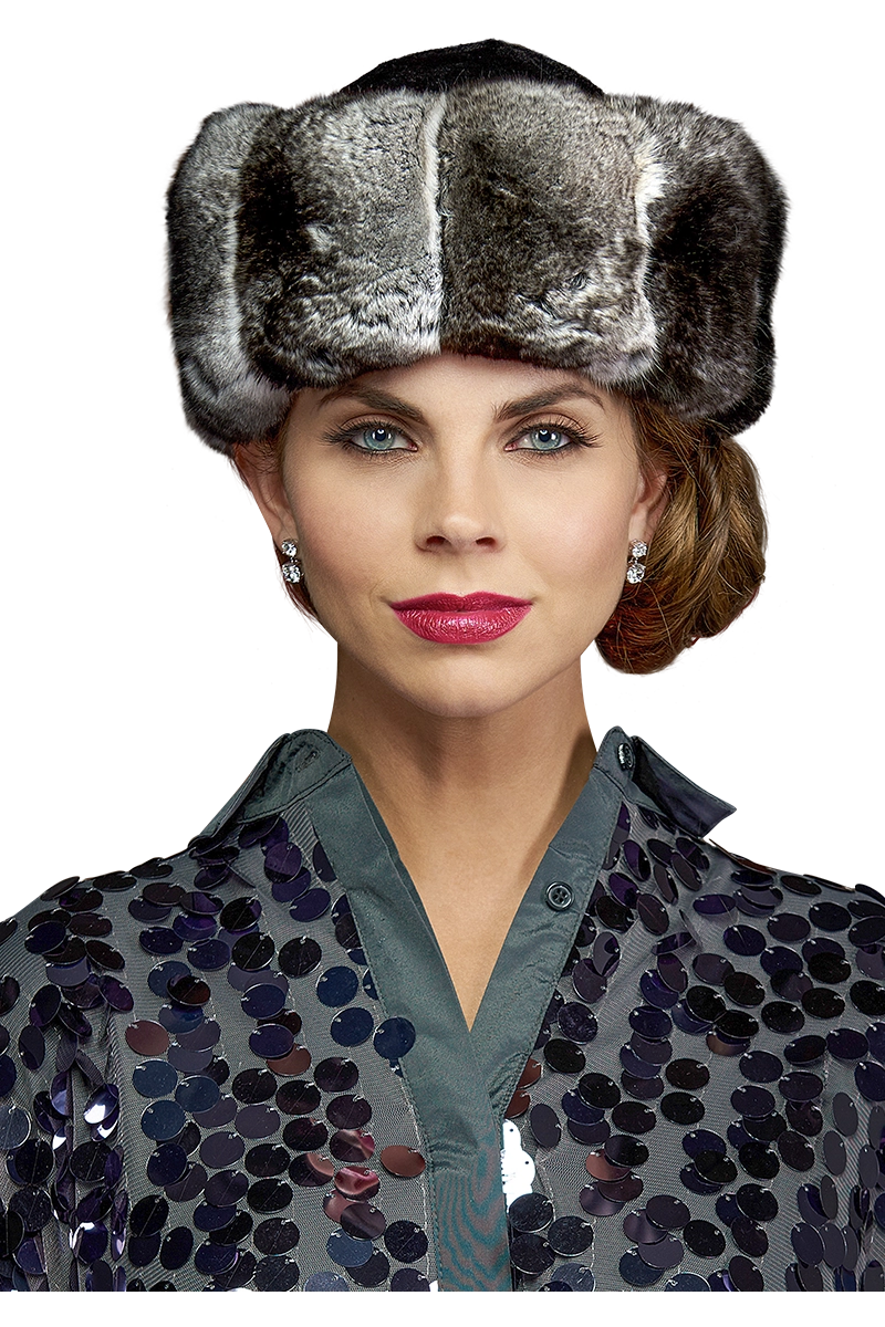 GrayBlack Lenore Marshall Chinchilla Brim Fur Hat-Sheared Mink Fur Crown