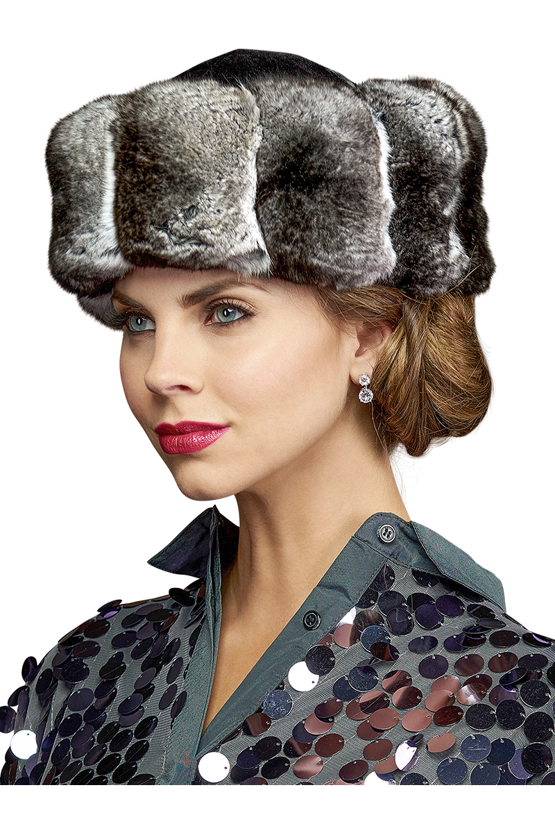 GrayBlack Lenore Marshall Chinchilla Brim Fur Hat-Sheared Mink Fur Crown