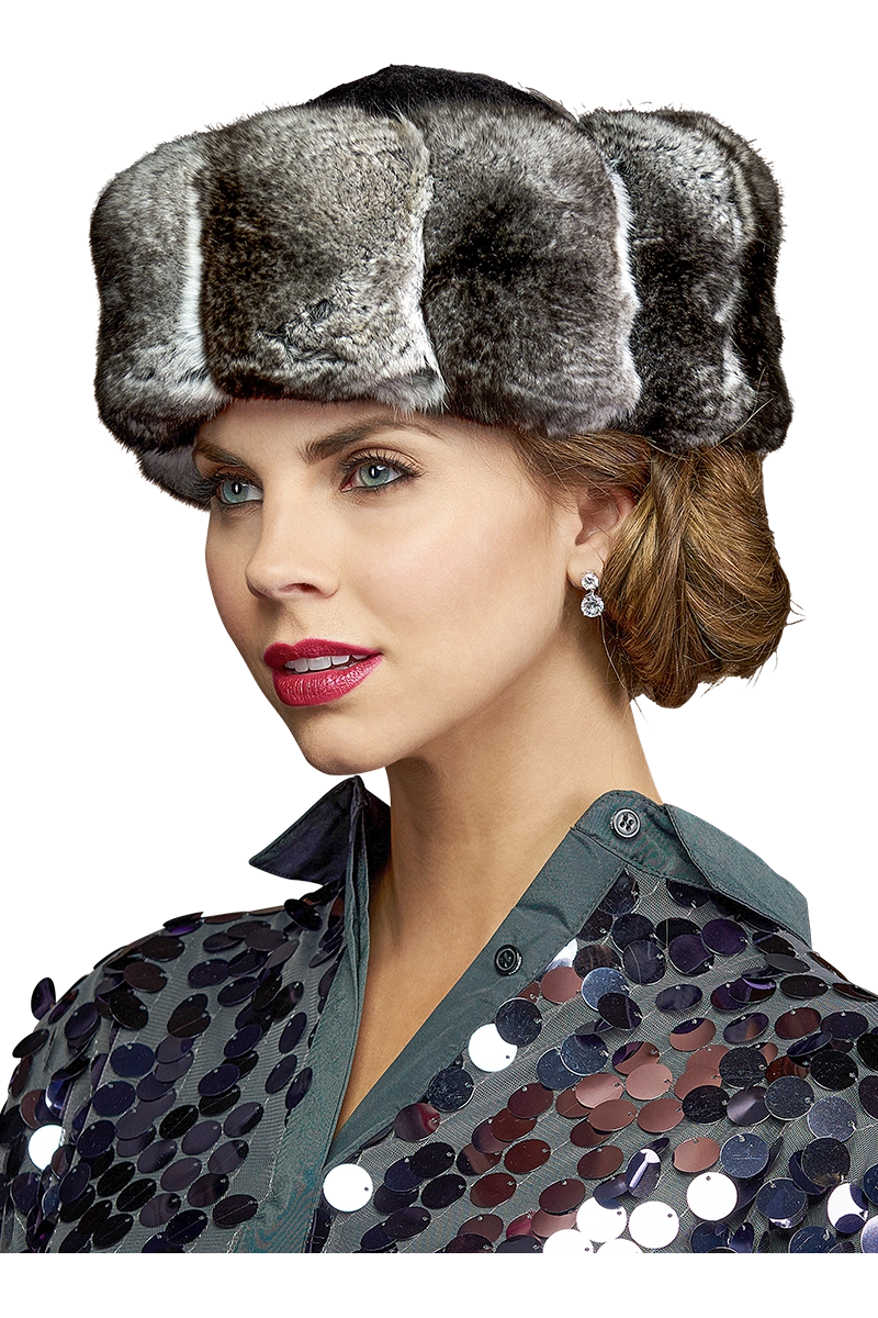 GrayBlack Lenore Marshall Chinchilla Brim Fur Hat-Sheared Mink Fur Crown