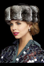 GrayBlack Lenore Marshall Chinchilla Brim Fur Hat-Sheared Mink Fur Crown