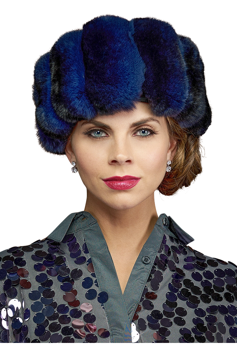 NavyBlue Lenore Marshall Chinchilla Brim Fur Hat-Sheared Mink Fur Crown