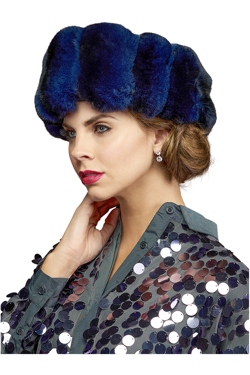 NavyBlue Lenore Marshall Chinchilla Brim Fur Hat-Sheared Mink Fur Crown