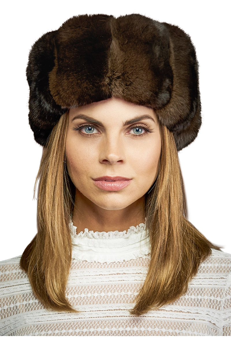 Brown Lenore Marshall Chinchilla Brim Fur Hat-Sheared Mink Fur Crown