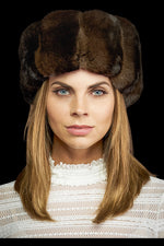 Brown Lenore Marshall Chinchilla Brim Fur Hat-Sheared Mink Fur Crown