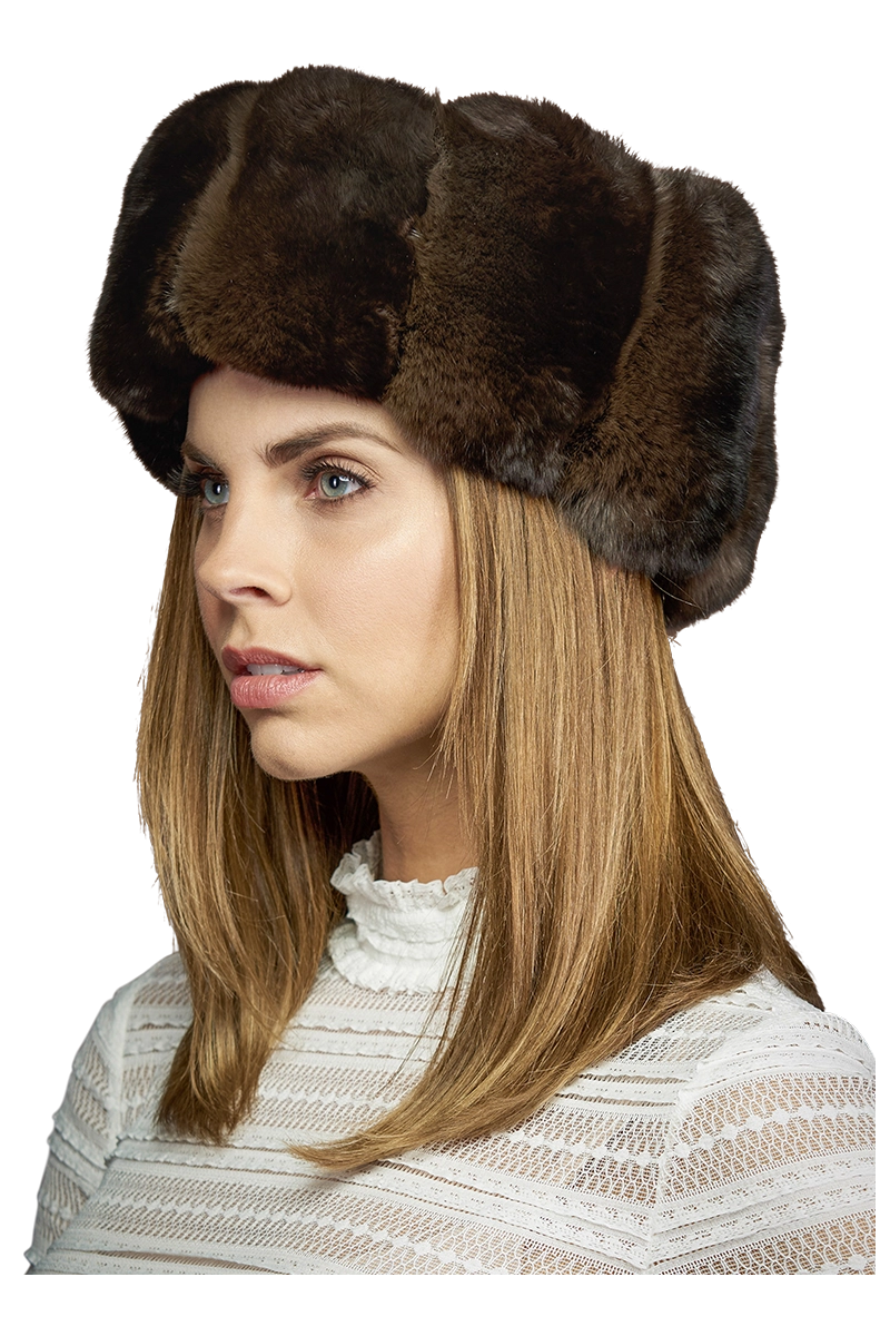 Brown Lenore Marshall Chinchilla Brim Fur Hat-Sheared Mink Fur Crown