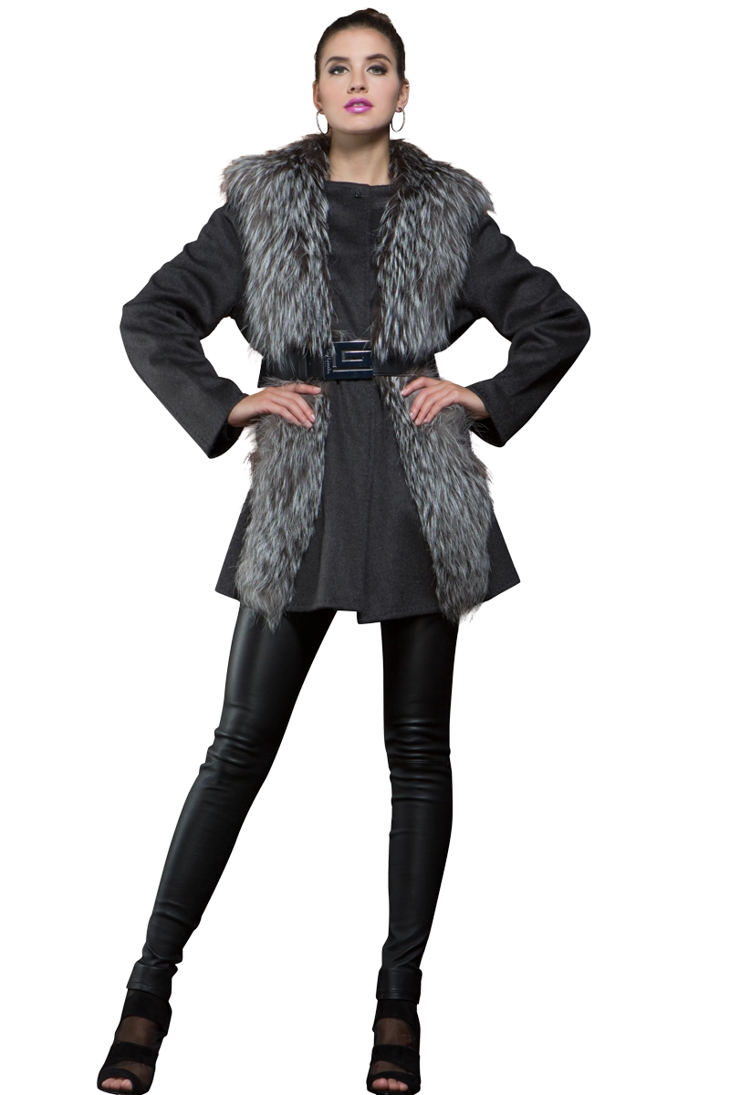 Charcoal Guy LaRoche Silver Fox & Gray Mid-Length Cashmere Coat