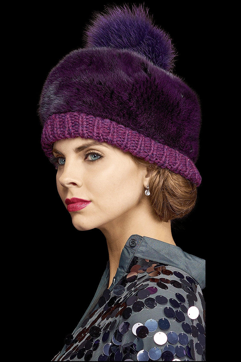 Natural Knitted Faux Fur Pom Hat - Fabulous Furs