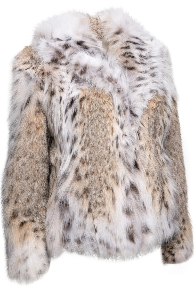 NaturalMulti EM-EL Women's Fitted Natural American Lynx Fur Short Jacket Product Primary Side View