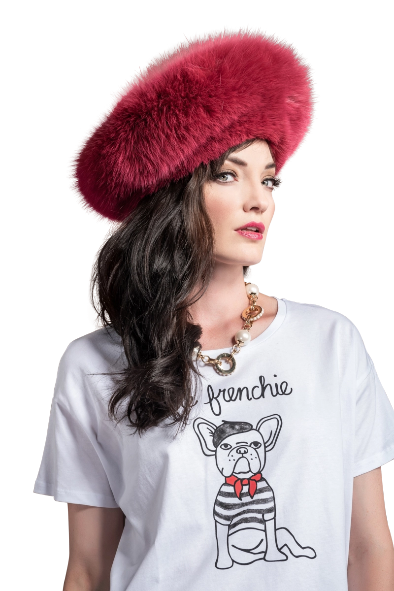 Raspberry Lenore Marshall Perforated Fox Fur Hat