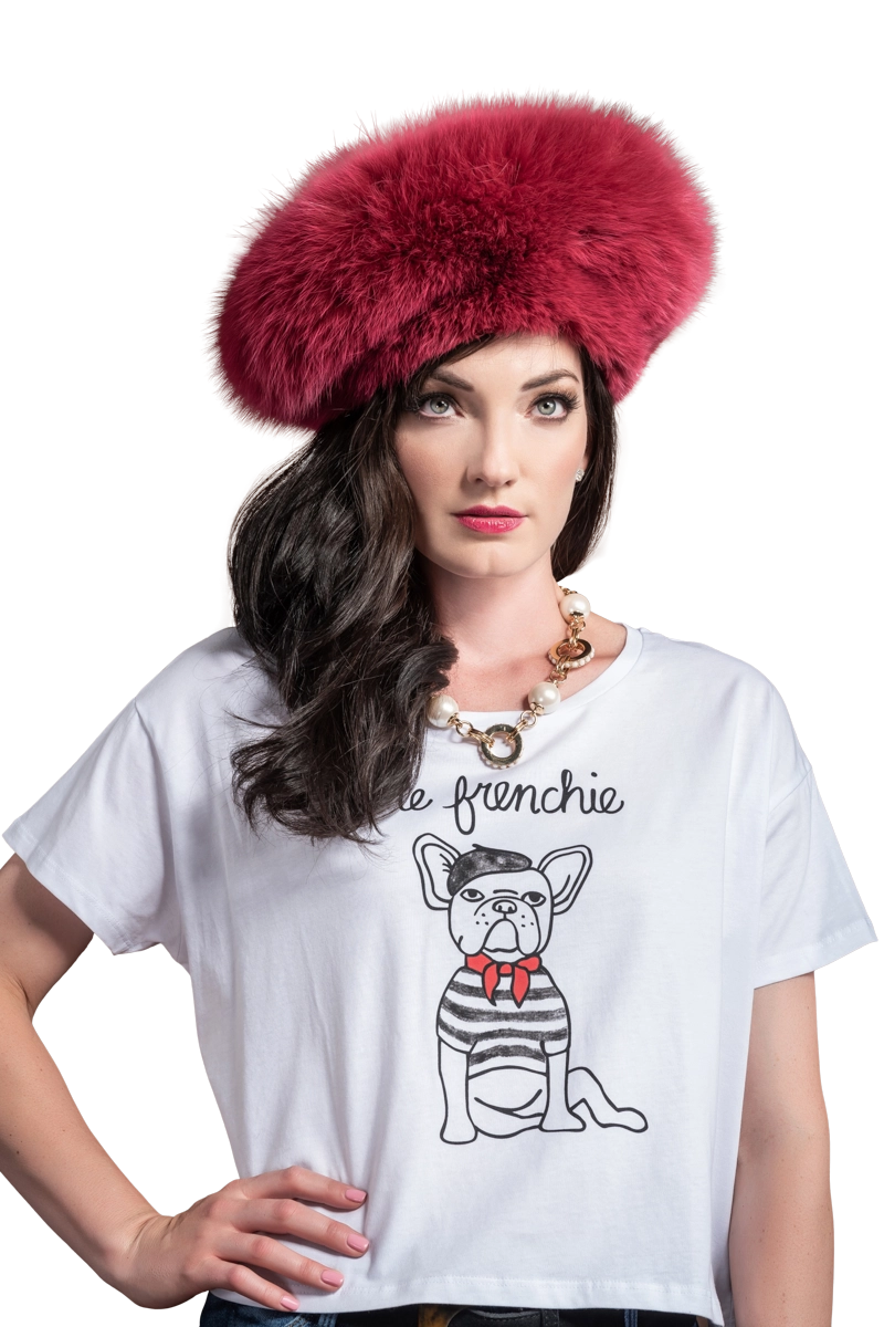 Raspberry Lenore Marshall Perforated Fox Fur Hat