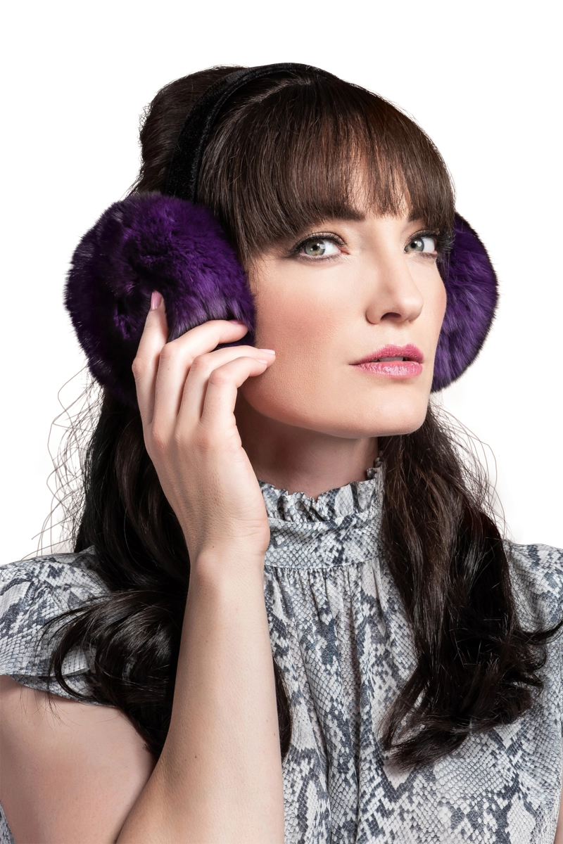 Purple EM-EL Women's Chinchilla Fur Earmuffs