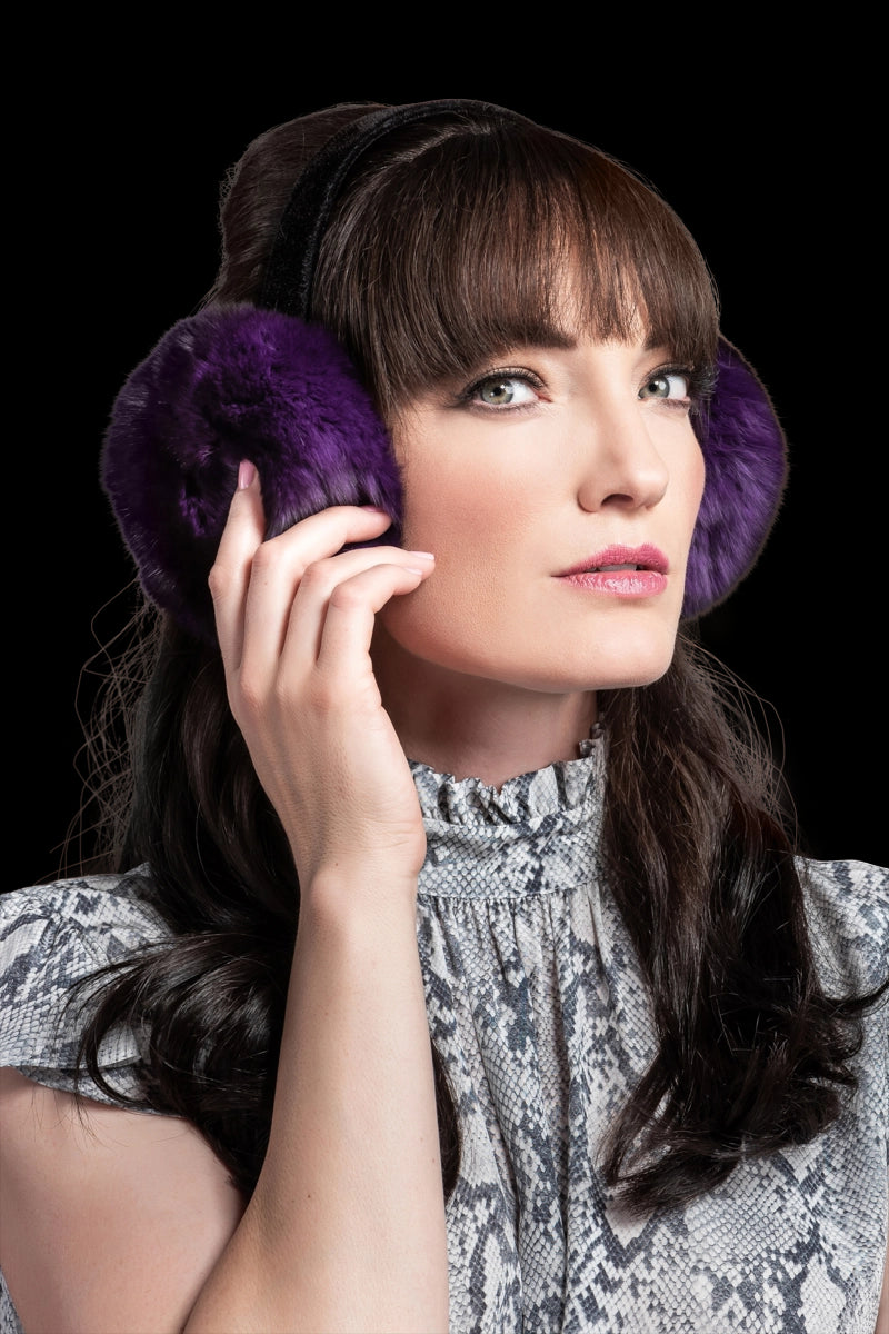 EM-EL Purple Chinchilla Fur Earmuffs | ml Furs and Luxury Ski