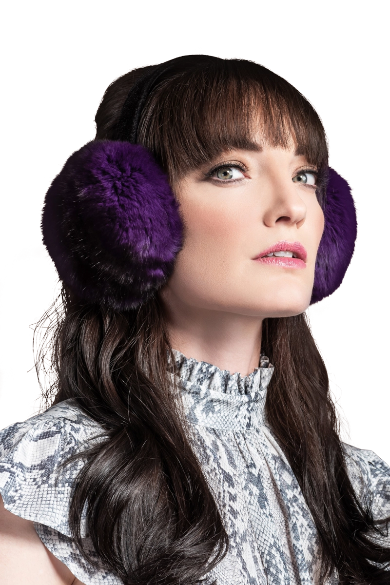 Purple EM-EL Women's Chinchilla Fur Earmuffs