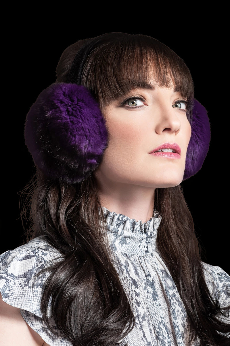 Purple EM-EL Women's Chinchilla Fur Earmuffs