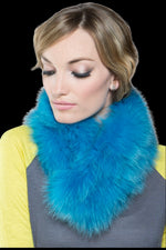 Turquoise Adrienne Landau Bold Fox and Rabbit Clip Fur Scarf