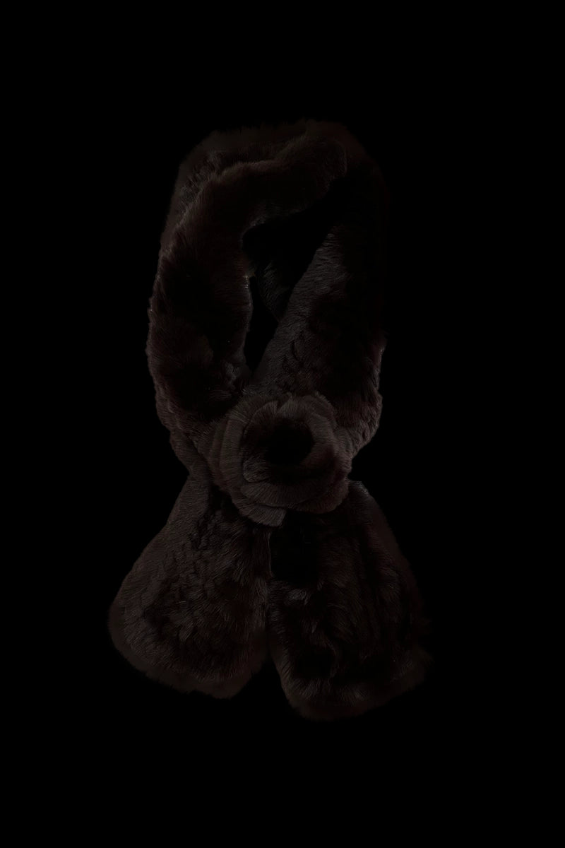 Brown EM-EL Knitted Rex Rabbit Pull-Though Scarves