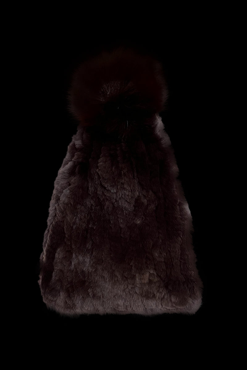 Brown EM-EL Rex Rabbit Slouch Fur Hat