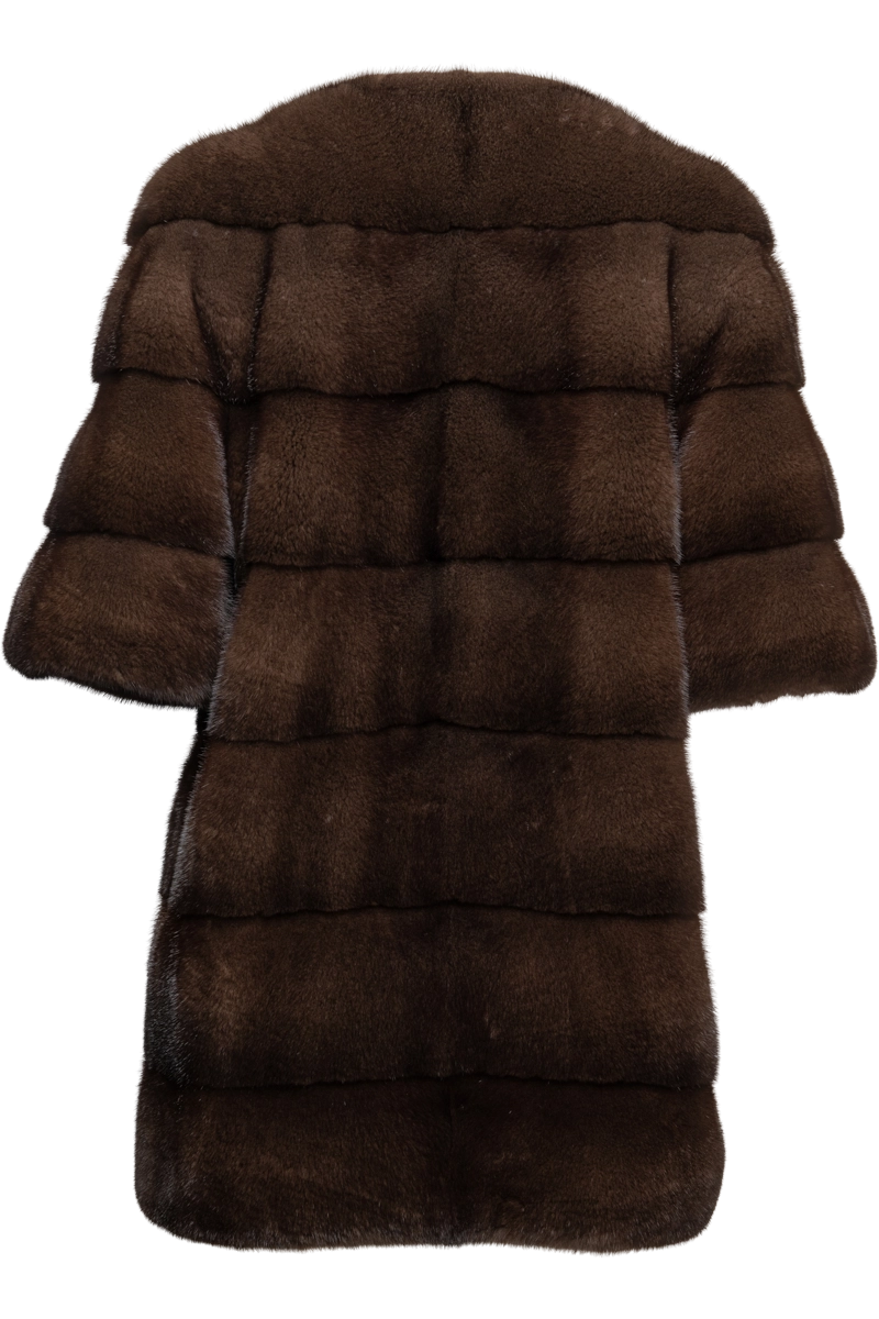 Em-El Women's Horizontal Capsleeve Starlight Brown Mink Fur Duster Gold Hardware Product Back View