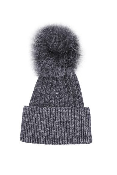 Bella Knit Hat with Detachable Dyed to Match Fox Fur Pom